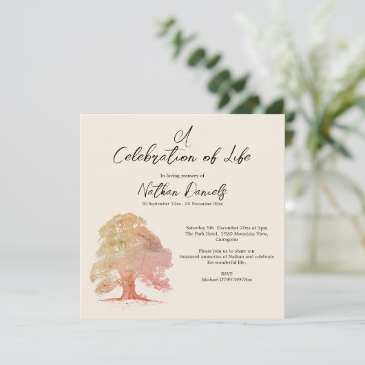 Herfst Eikenboom Viering van het Leven Kaart (Staand voorkant)