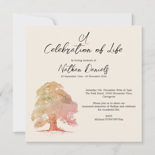 Herfst Eikenboom Viering van het Leven Kaart (Voorkant)