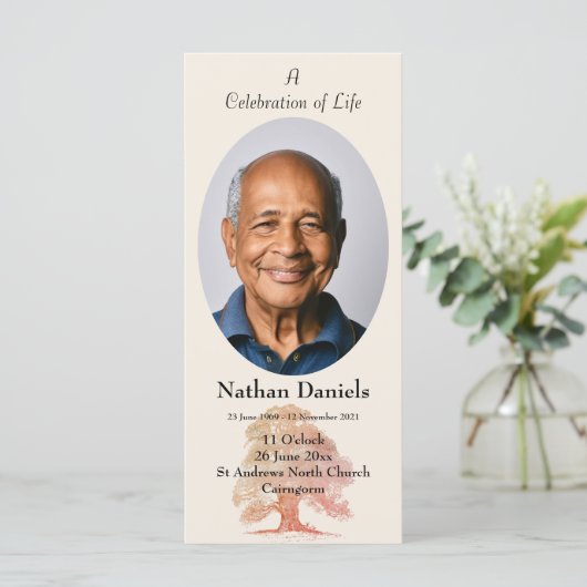 Herfst Eikenboom Viering van het Leven Kaart (Staand voorkant)