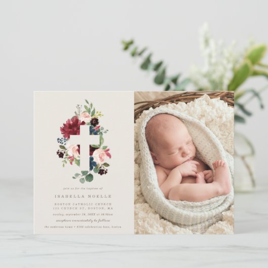 Herfst Elegance Baptism Foto Uitnodiging (Staand voorkant)