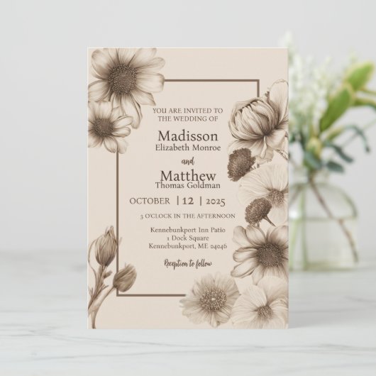 Herfst Elegance Bruiloft Kaart (Staand voorkant)