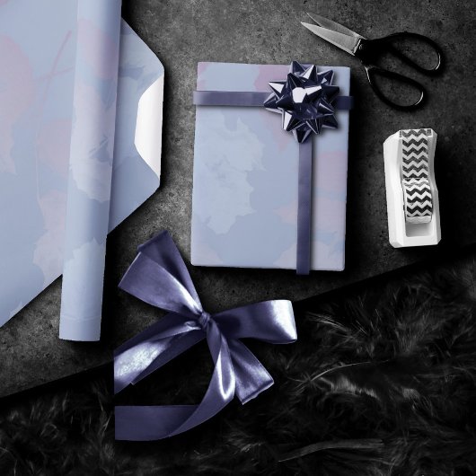 Herfst Elegance | Dusty Blue Paarse Leaves Ephemer Cadeaupapier