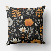 Herfst Elegant Bladeren Bloempatroon Zwart Kussen (Achterkant)