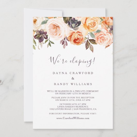 Herfst Elegant Floral Elopement Reception Kaart (Voorkant)