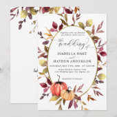 Herfst Elegant Foliage Pumpkin Gold Foil Weddensch Kaart (Voorkant / Achterkant)