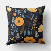 Herfst Elegant Sinaasappel Bloemen Blauw Blauw Bla Kussen (Achterkant)