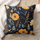 Herfst Elegant Sinaasappel Bloemen Blauw Blauw Bla Kussen (Deken)