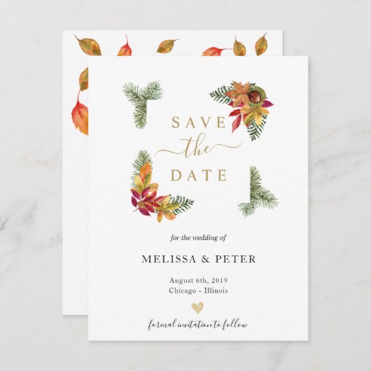 Herfst elegante bruiloft sparen de datum aankondiging (Voorkant / Achterkant)