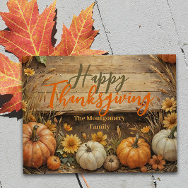 Herfst Elegante Pompoenen Bloemen Thanksgiving Briefkaart
