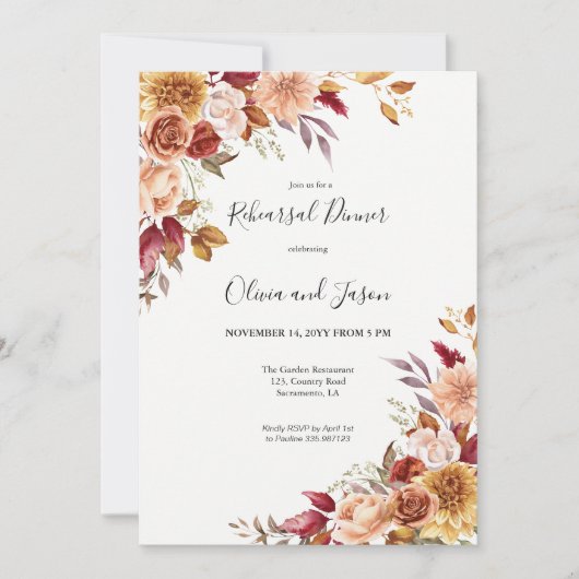Herfst elegante repetitie Dinner Invitation Kaart (Voorkant)