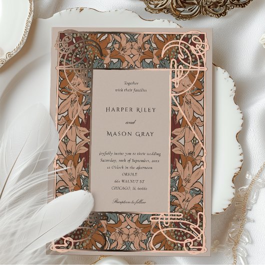 Herfst Elegantie Art Nouveau bruiloft Folie Uitnodiging