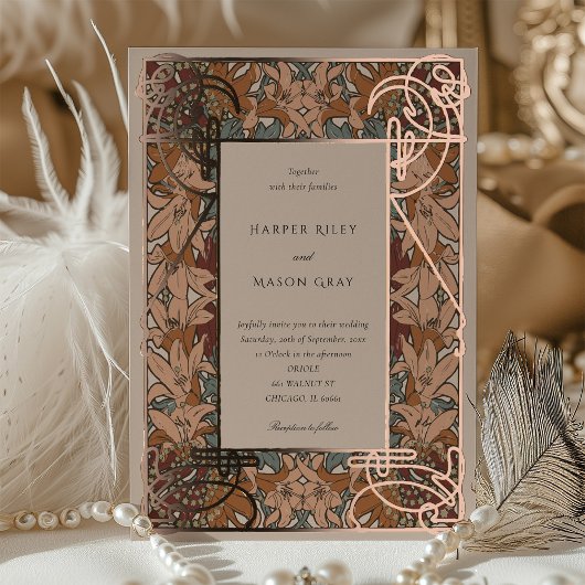 Herfst Elegantie Art Nouveau bruiloft Folie Uitnodiging