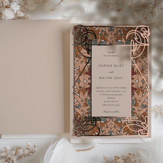 Herfst Elegantie Art Nouveau bruiloft Folie Uitnodiging