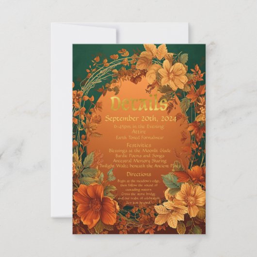 Herfst Elegantie Druïd Hill bruiloft details RSVP Kaartje (Voorkant)