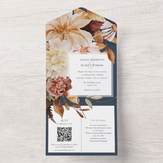 Herfst Elegantie, herfst bruiloft uitnodigen met Q All In One Uitnodiging (Binnen)