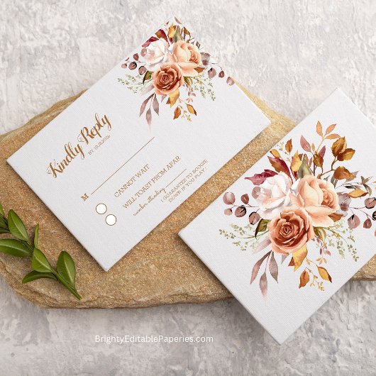 Herfst Elegantie Terracotta Dahlia Waterverf RSVP Informatiekaartje