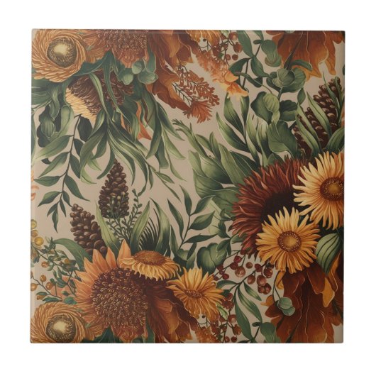 Herfst Elegantie: Thanksgiving Bloemenarrangement Tegeltje (Voorkant)