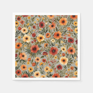 Herfst Elegantie Waterverf Bloemen in Warm Herfst Servet