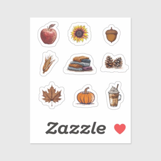 Herfst Elementen Stickers: Pompoen, Blad, Latte Sticker (Vel)