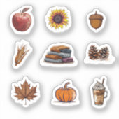 Herfst Elementen Stickers: Pompoen, Blad, Latte Sticker (Voorkant)