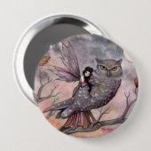 Herfst Elf en Uil Knop Ronde Button 4,0 Cm (Voorkant /achterkant)