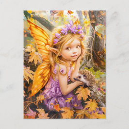 Herfst Elfje met Egelvriendje Briefkaart