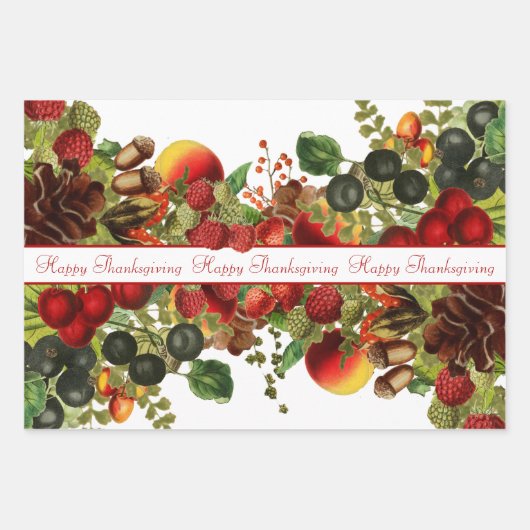 Herfst- en fruitsoorten, bessen en Pinecones, als  Inpakpapier Vel (Voorkant)