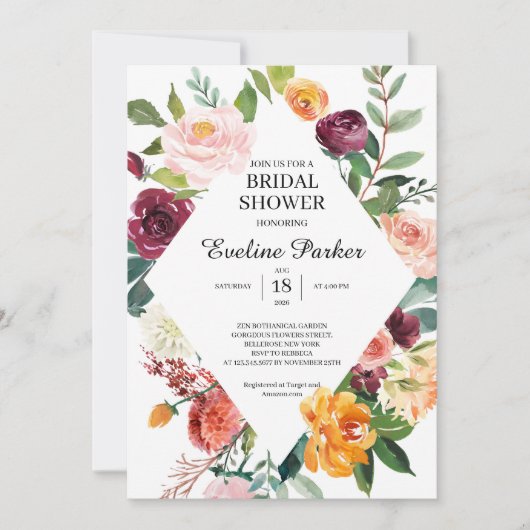 Herfst en herfst Blush Burgundy Oranje bloemen Kaart (Voorkant)