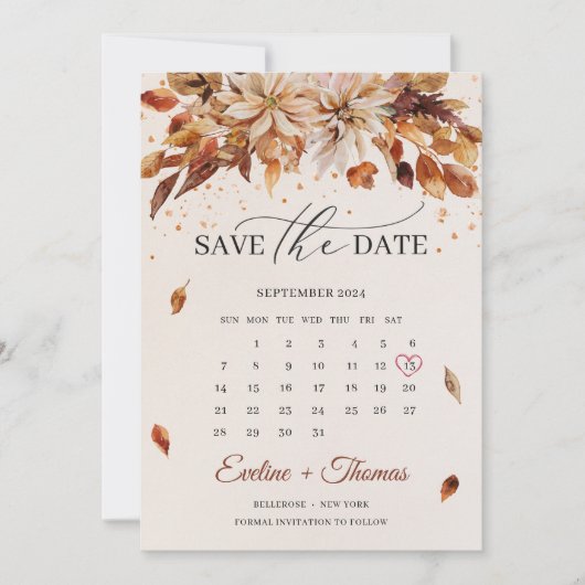 Herfst en herfst Flowers Marigold Calendar Boho Save The Date (Voorkant)
