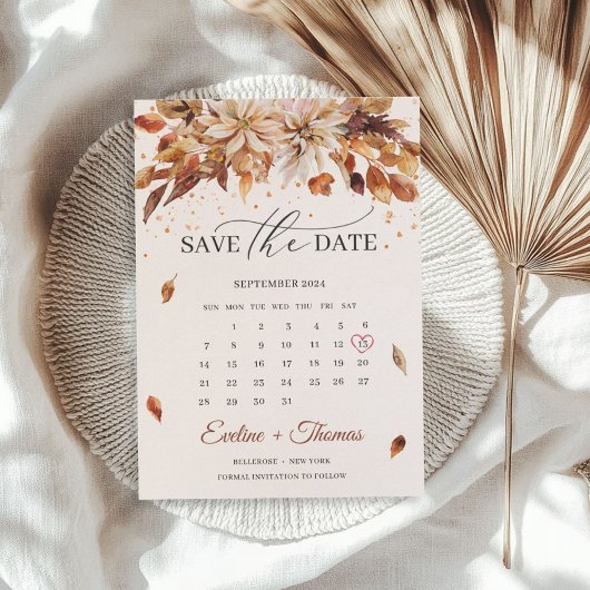 Herfst en herfst Flowers Marigold Calendar Boho Save The Date