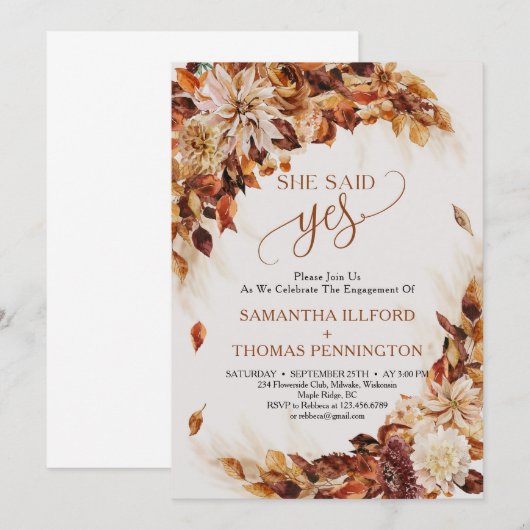 Herfst en herfstbladeren en bloemen zei ze ja kaart (Voorkant / Achterkant)