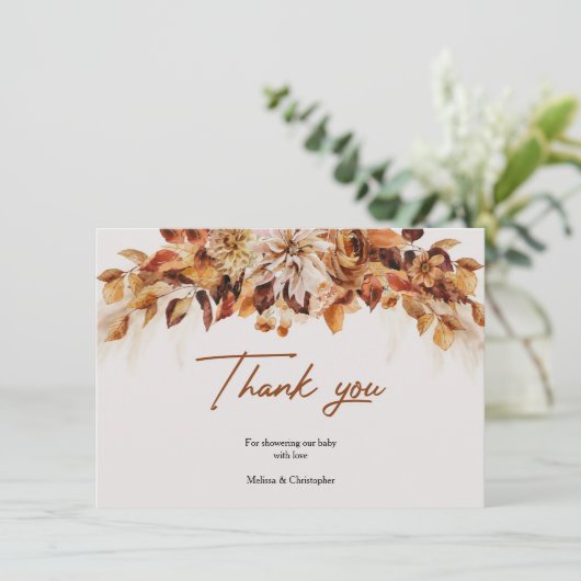 Herfst- en herfstbloemen terracotta rustta bedankkaart (Staand voorkant)