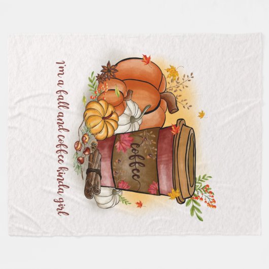 Herfst en koffiemeisje Fleece Blanket (Voorkant (Horizontaal))