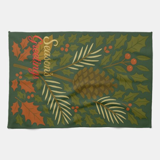 Herfst en Winter Feestdagen Seizoen Groeten Theedoek (Horizontaal)