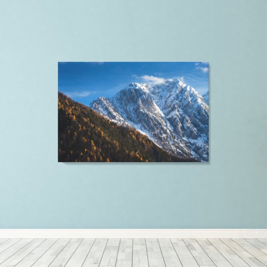 Herfst en winter in sneeuwberggebieden canvas afdruk (Insitu (Houten vloer))