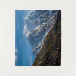 Herfst en winter in sneeuwberggebieden wandkleed