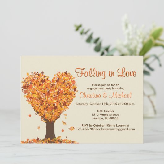 Herfst Engagement Party - Falling in Love Kaart (Staand voorkant)