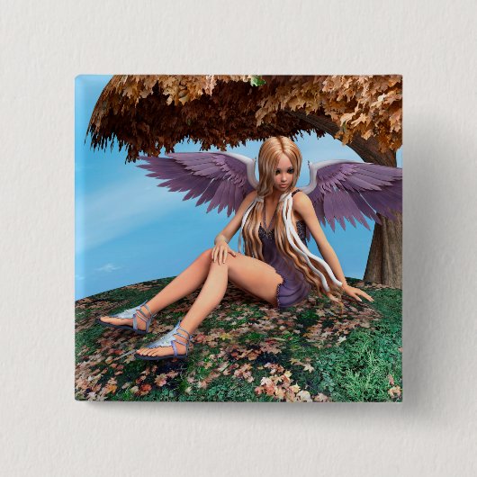 Herfst engel bos fantasie kunst vierkante button 5,1 cm (Voorkant)