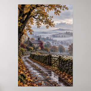 Herfst Engels Platteland Cottage Wandkunst Poster