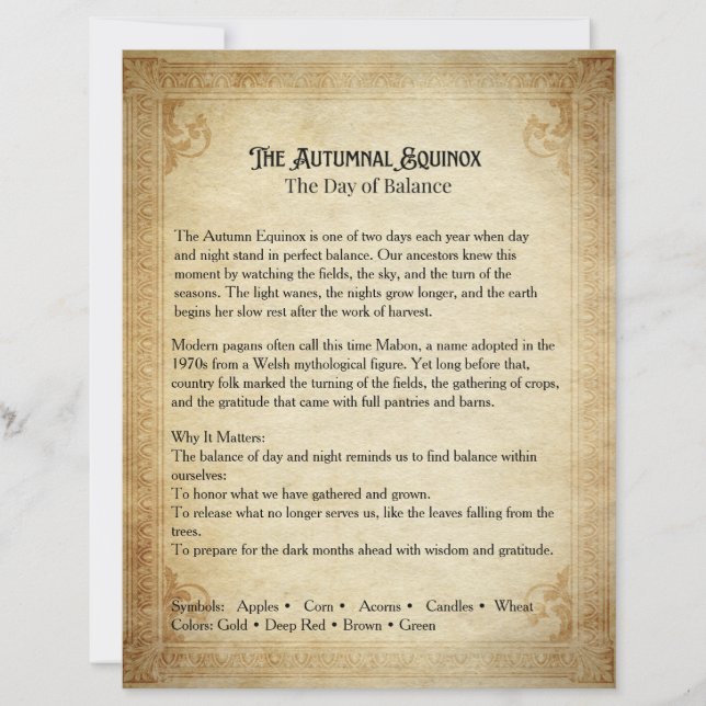 Herfst Equinox Boek van Schaduwen Pagina (Voorkant)