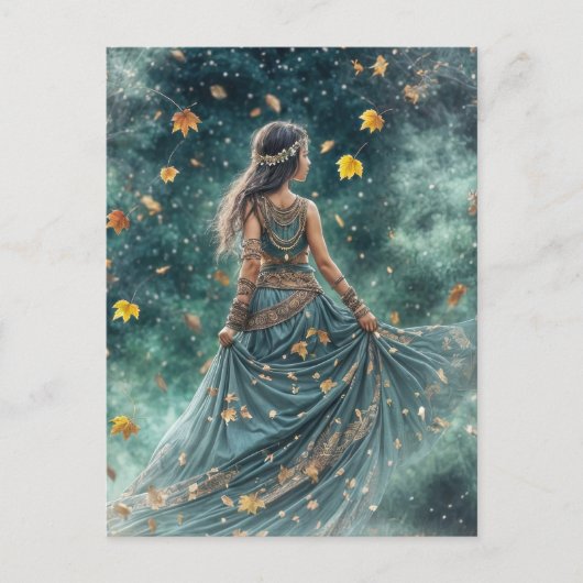 Herfst Equinox Boho Kind en Bladeren Feestdagenkaart (Voorkant)