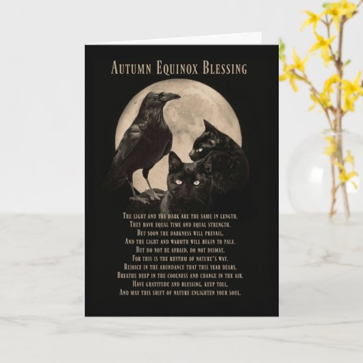 Herfst Equinox Mabon Zegen Raven en Katten Kaart (Gele Bloem)