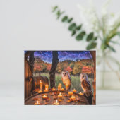 Herfst Equinox met Twee Uilen Kaarsen Barrels Feestdagenkaart (Staand voorkant)