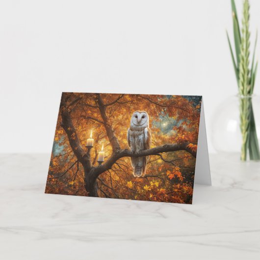Herfst Equinox Mooie Uil Kaarsen en Herfst Kaart (Voorkant)