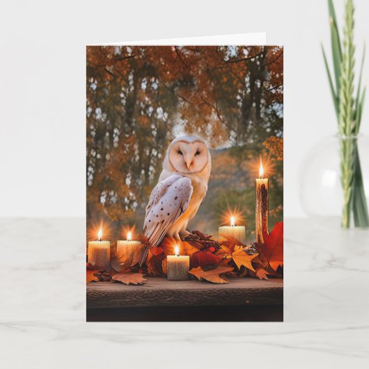Herfst Equinox Schuur Uil en Kaarsen Vallen Kleure Kaart (Voorkant)
