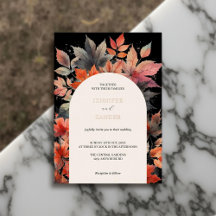 Herfst Esblad Bruiloft Elegant Waterverf Zwart