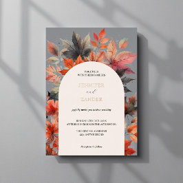 Herfst Esblad Grijs Bruiloft Elegant Aquarel  Folie Uitnodiging