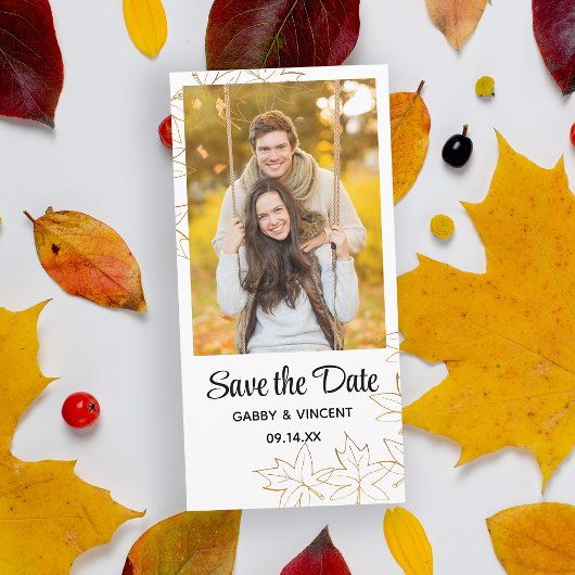 Herfst Esblad Rand Trouwkaart Datum Besparen Save The Date