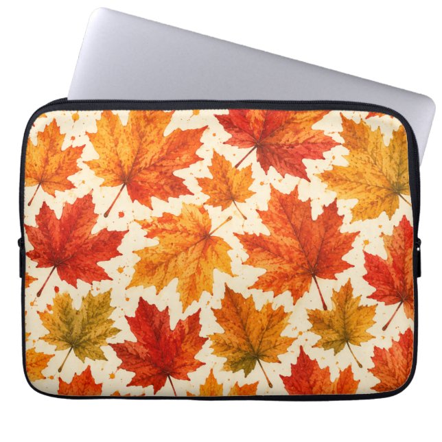 Herfst Esdblad Patroon | Herfst Oranje Rode Blad Laptop Sleeve (Voorkant)
