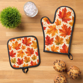 Herfst Esdblad Patroon | Herfst Oranje Rode Blad Ovenwant & Pannenlap Set